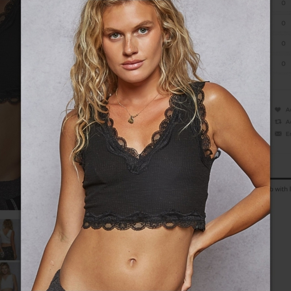 POL Black Lace Trim Crop Top
